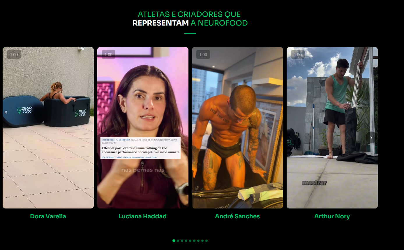 Bloco de prova social na página da Neurofood Shop